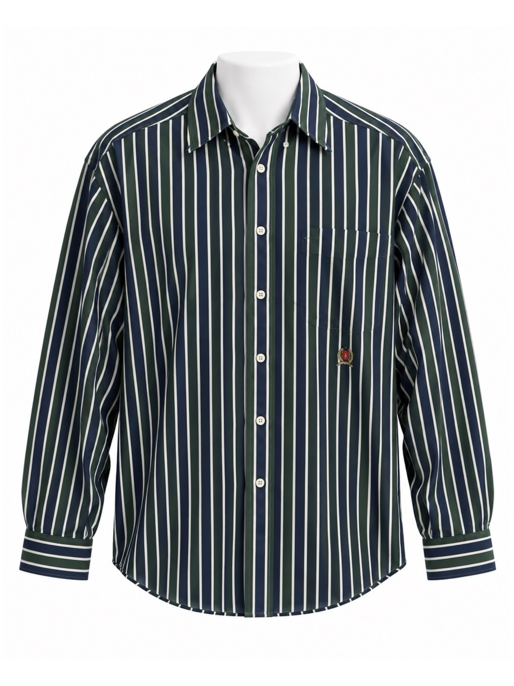 Size M Vintage Tommy Hilfiger Men’s Striped Crest Long Sleeve Button Down Shirt